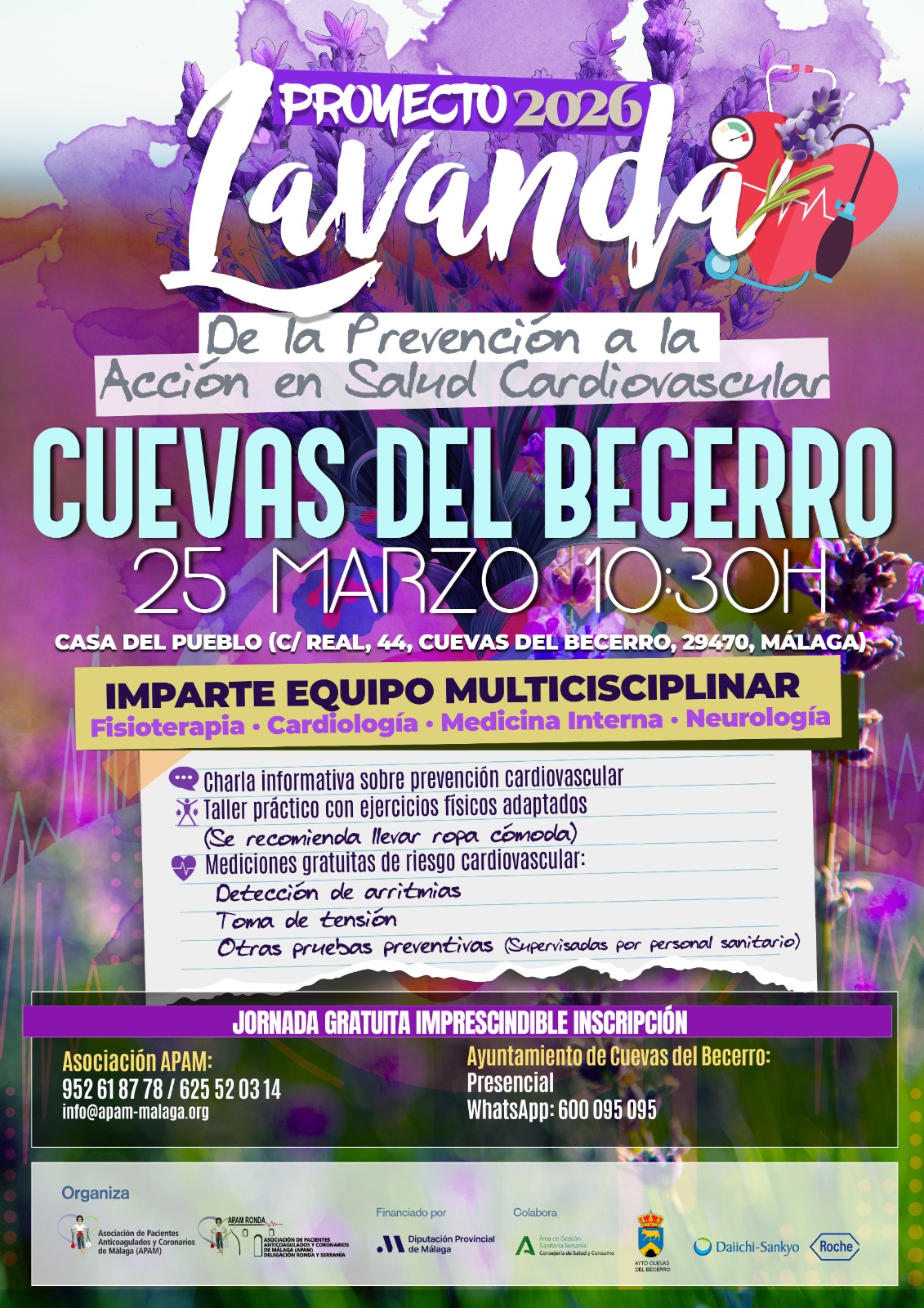 25 marzo Jornada gratuita de salud cardiovascular en Cuevas del Becerro: VI Edición del Proyecto Lavanda